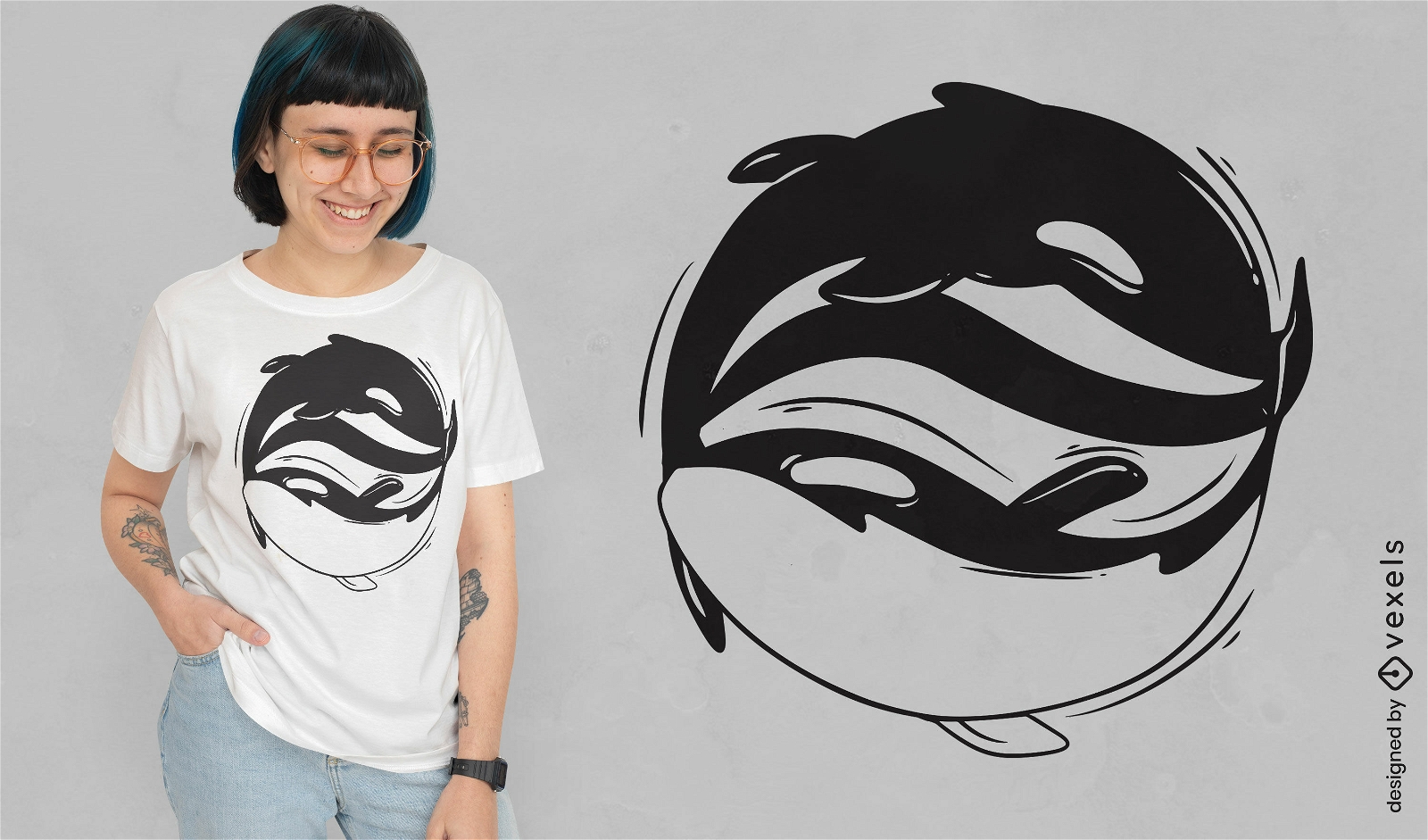 Design de camiseta de baleias assassinas Yin Yang