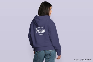 Short hair girl with hoodie and jeans mockup