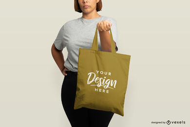 Short Hair Girl With Tote Bag Mockup PSD Editable Template