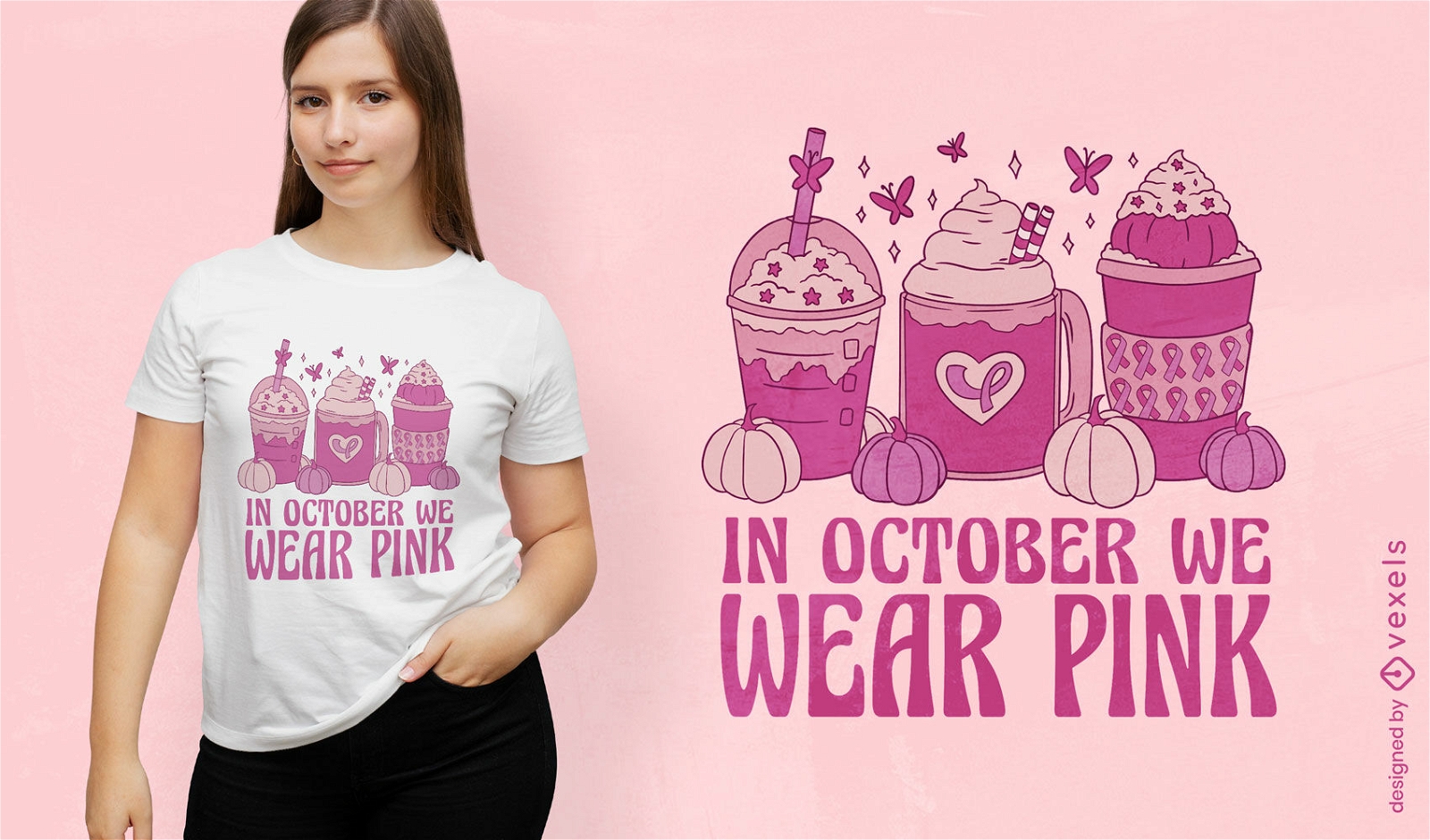 Design de t-shirt de conscientiza??o de bebidas de outono rosa