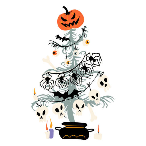 Árbol de Navidad con adornos de Halloween Diseño PNG