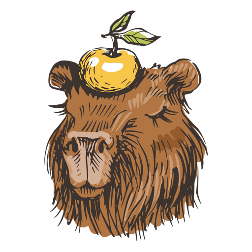 Capybara carrying a fruit atop its head PNG Design