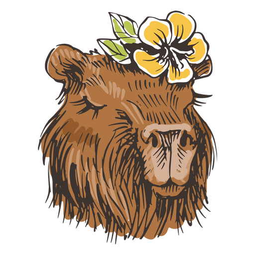 Capivara com uma flor na cabeça Desenho PNG