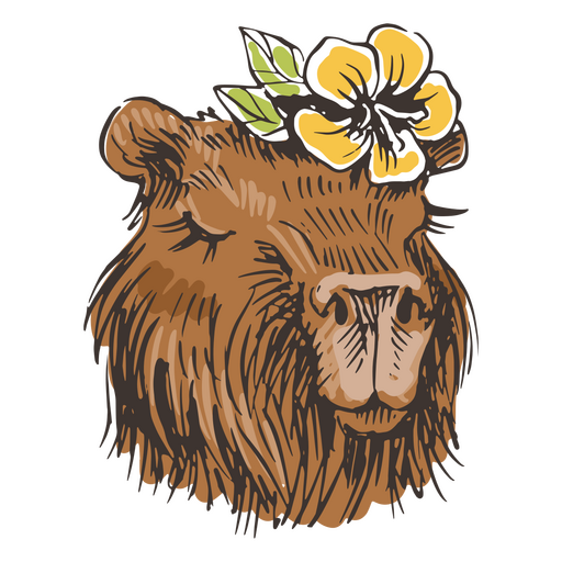 Capybara tr?gt eine Blume auf dem Kopf PNG-Design