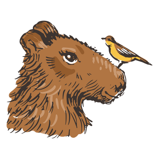 Capybara with a bird on its nose PNG Design