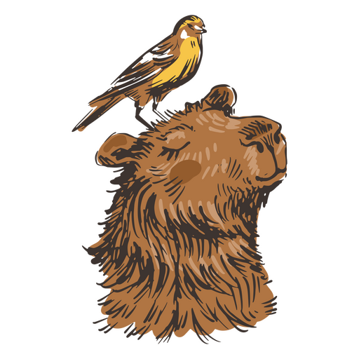 Relaxed capybara with a bird on its head PNG Design