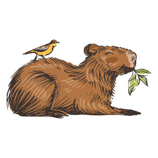 Design PNG E SVG De Capivara Andando Com Um Pintinho Nas Costas