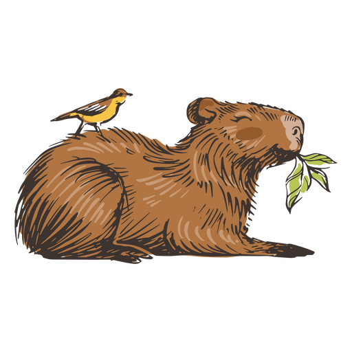 Relaxed capybara with a bird on its back PNG Design