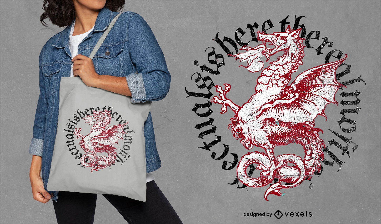 Medieval dragon tote bag design