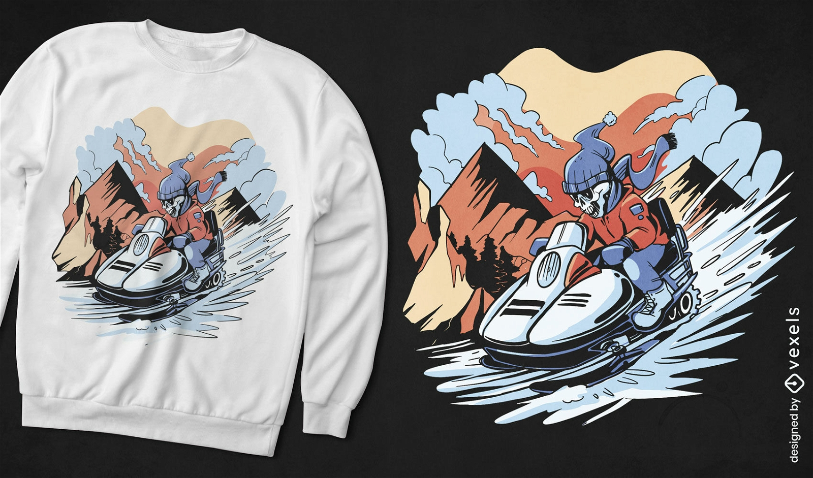 Design de camiseta de esqueleto de snowmobile