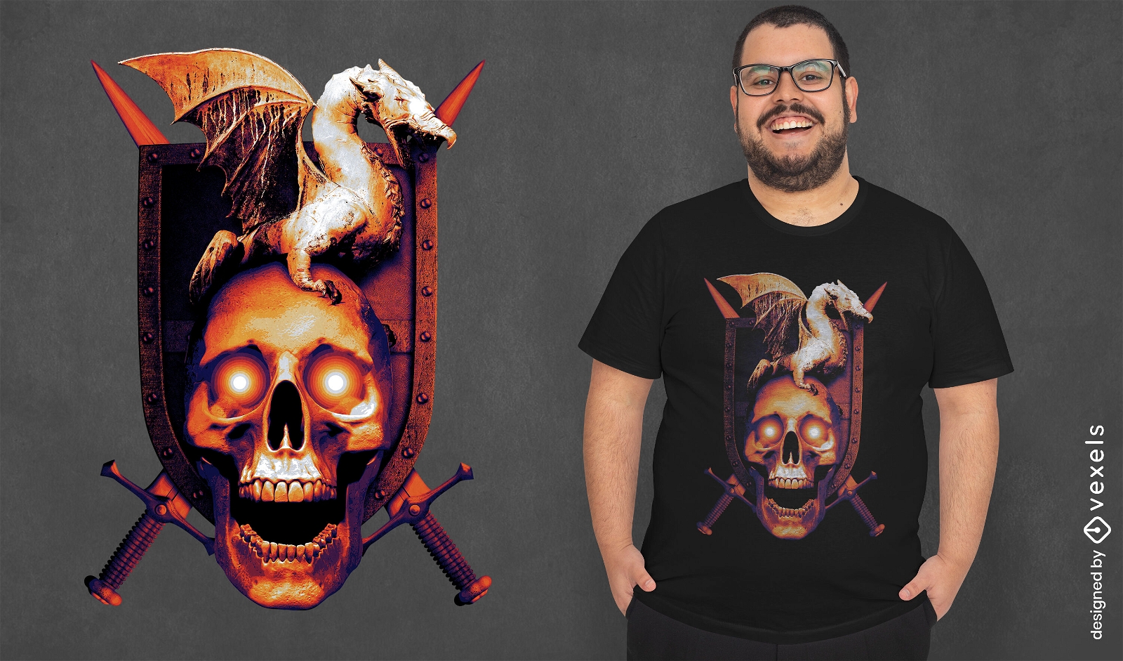 Shield skull and dragon psd t-shirt design
