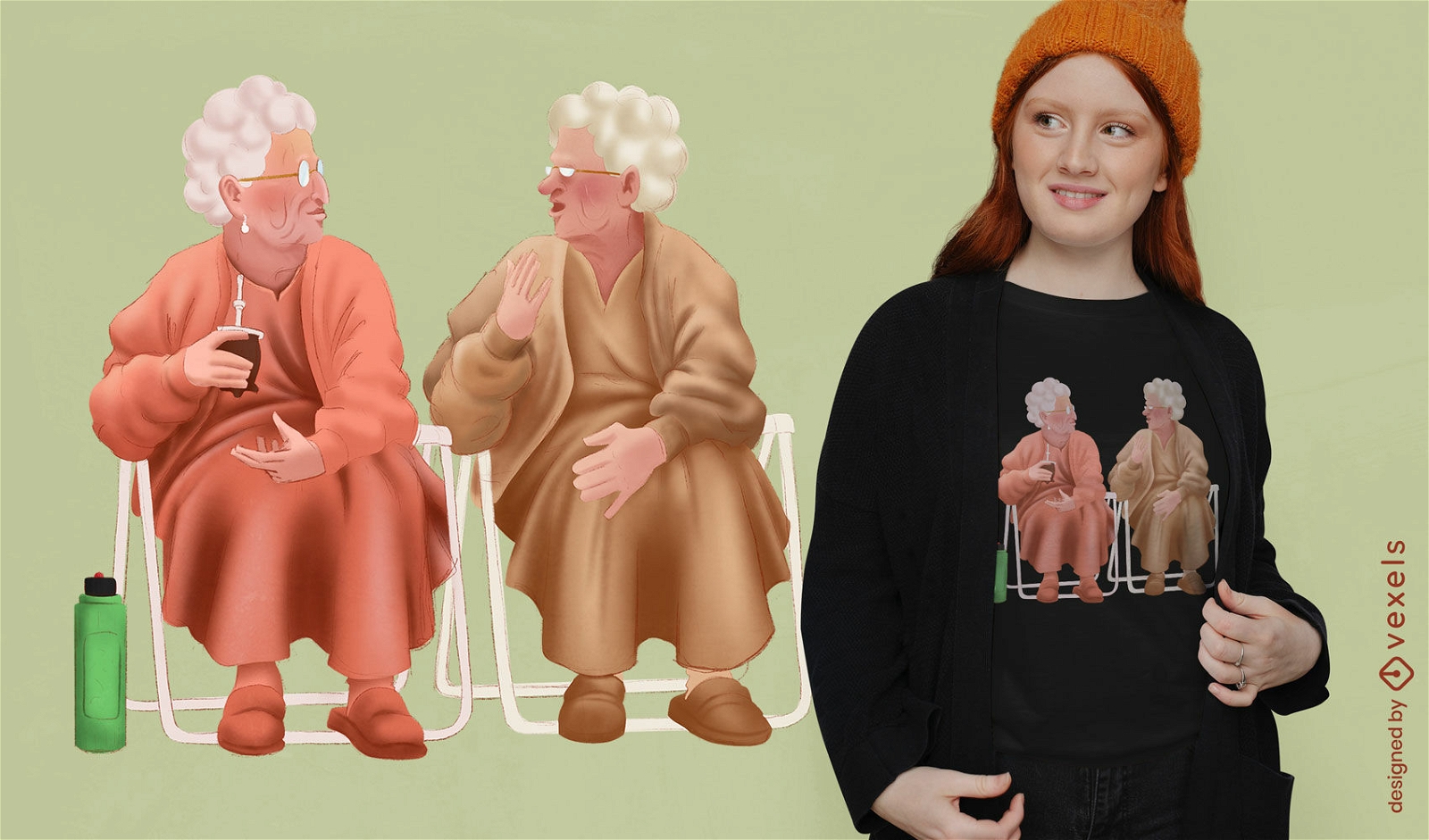 Design de camiseta de mulheres idosas bebendo mate