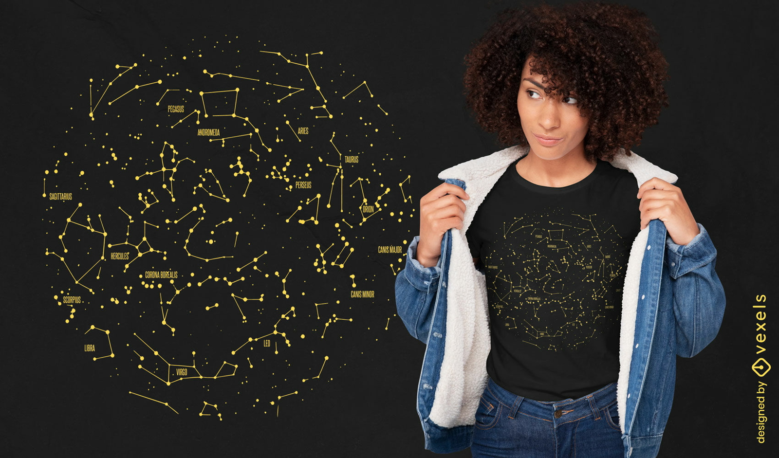 Diseño de camiseta de constelación de estrellas del norte.