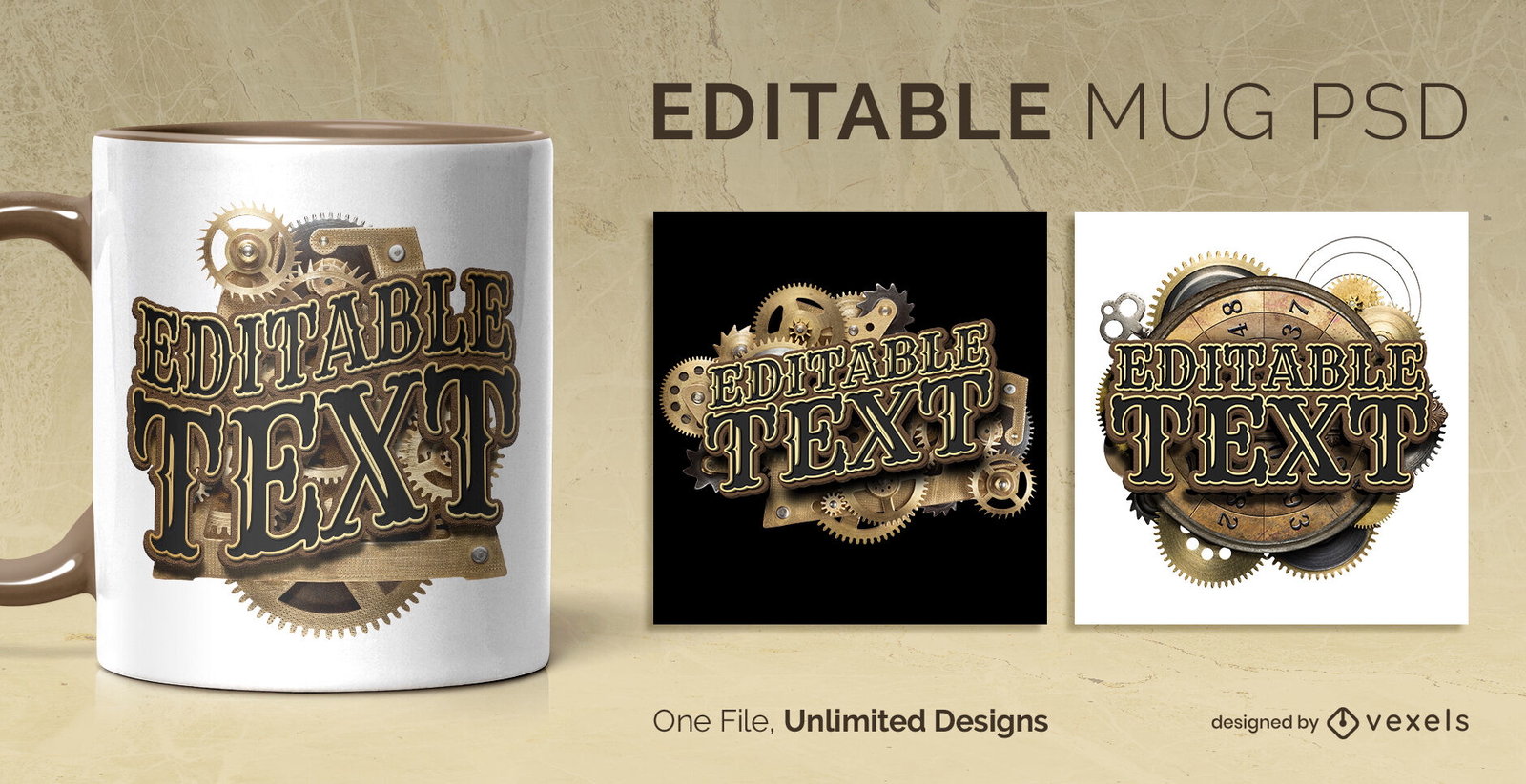 Modelo de design de caneca escalável de engrenagens Steampunk