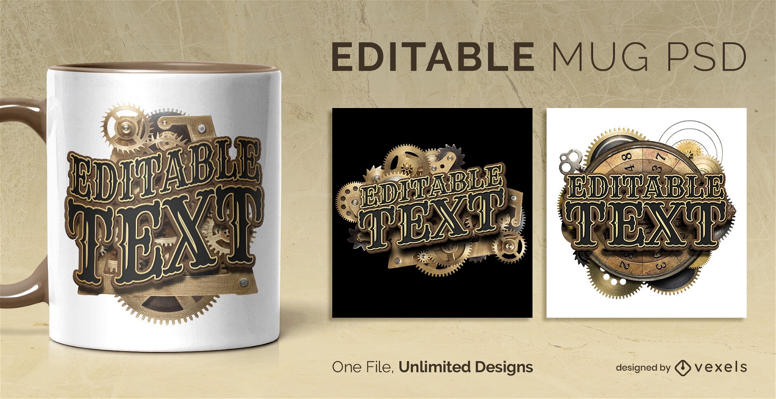 Steampunk gears scalable mug design template