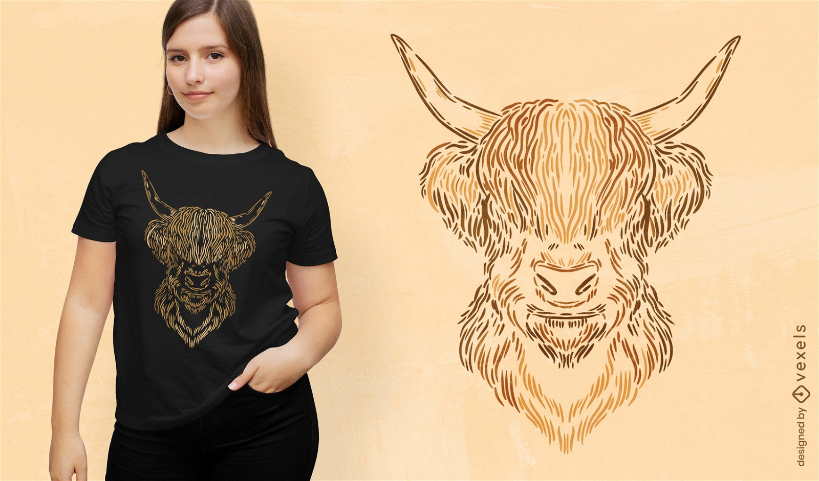 Design de t-shirt de cabeça de gado das montanhas escocesas