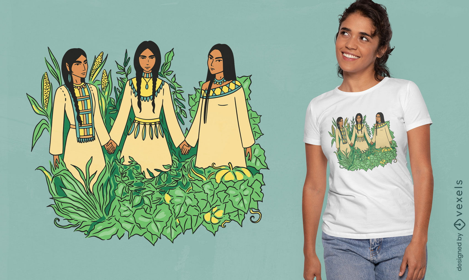 Diseño de camiseta de hermanas nativas americanas