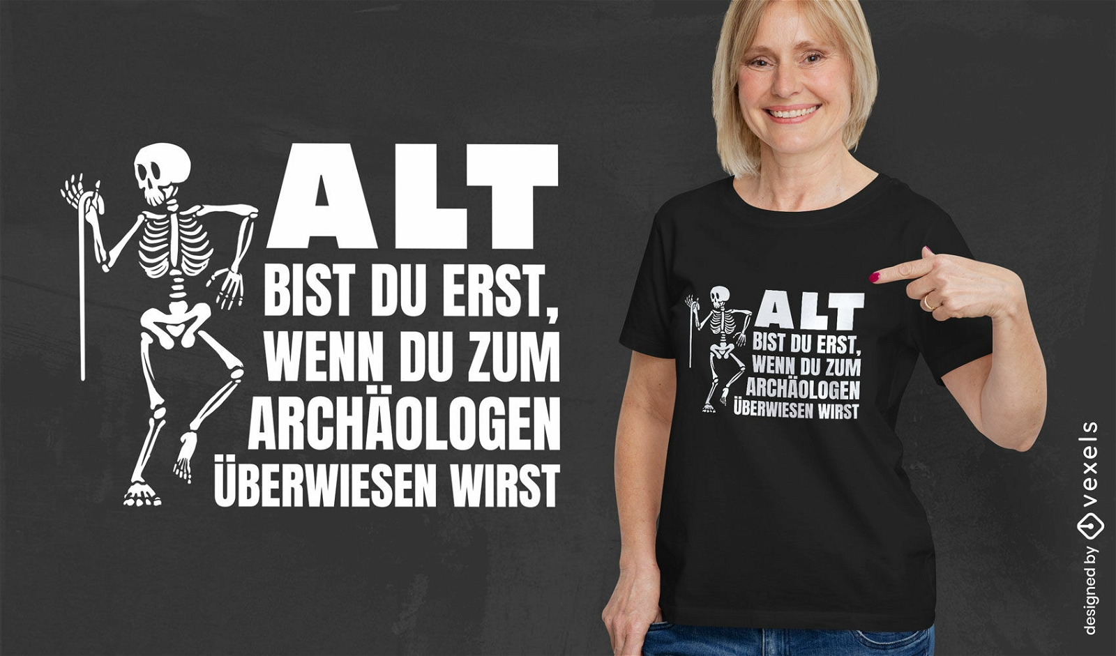 Diseño de camiseta de cita alemana esqueleto