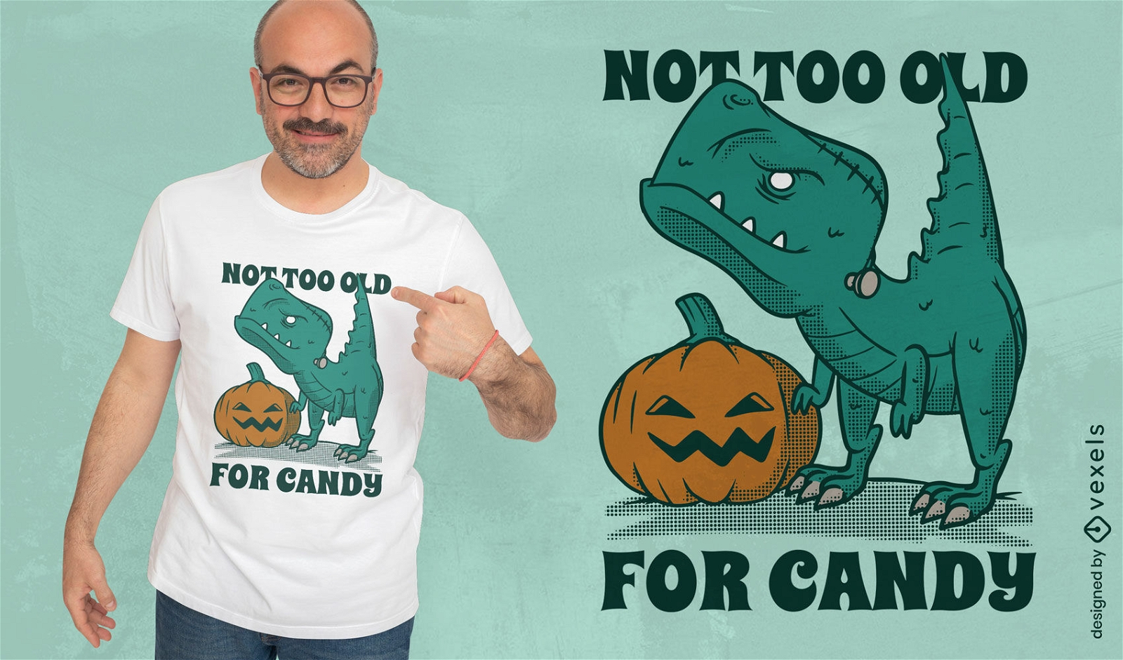Design de camiseta t-rex de doces de Halloween