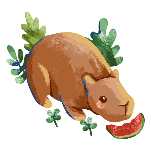 Capivara comendo melancia Desenho PNG