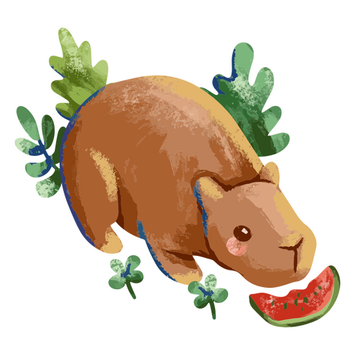 Capybara, das Wassermelone isst PNG-Design