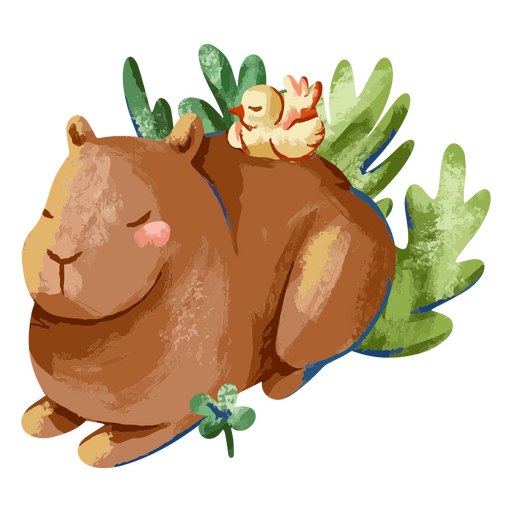 Capybara with a chick on its back    PNG Design