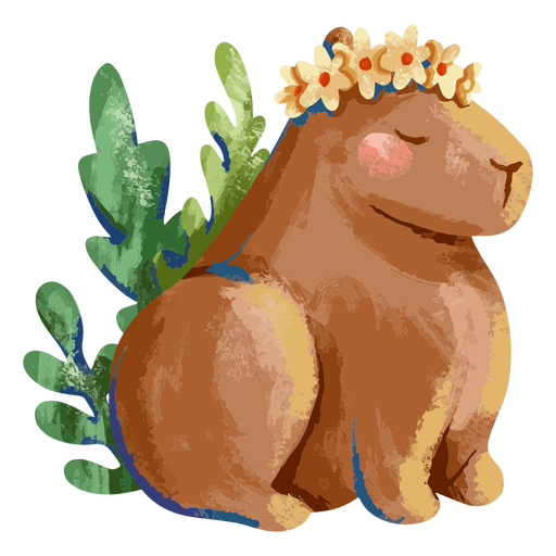 Capibara com uma coroa de flores Desenho PNG