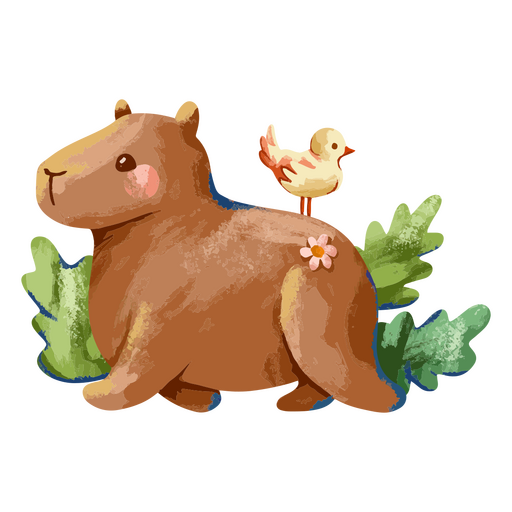 Design PNG E SVG De Capivara Andando Com Um Pintinho Nas Costas