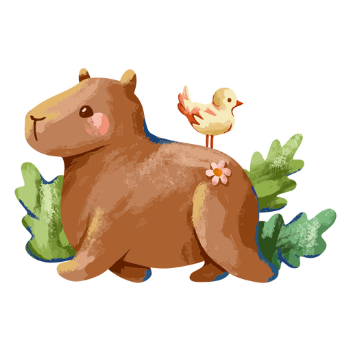 Capybara walking with a chick on its back    PNG Design