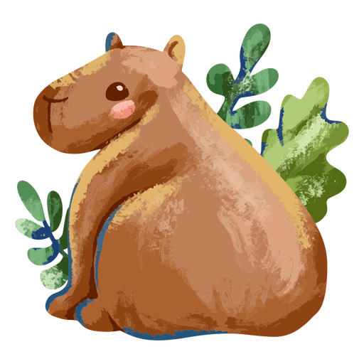 Capivara atrás da folhagem Desenho PNG