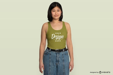 Asian girl in jeans and tanktop mockup