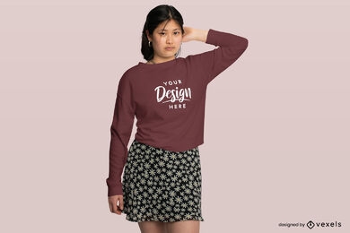 Asian girl sweatshirt t-shirt mockup