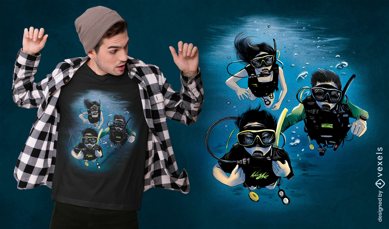Mergulhadores de mergulho desenhando design de camiseta