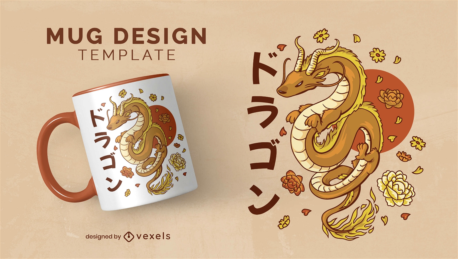 Design de caneca de dragão de ouro asiático