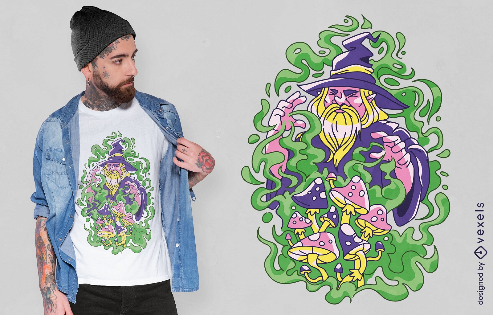 Magician with mushrooms t-shirt design