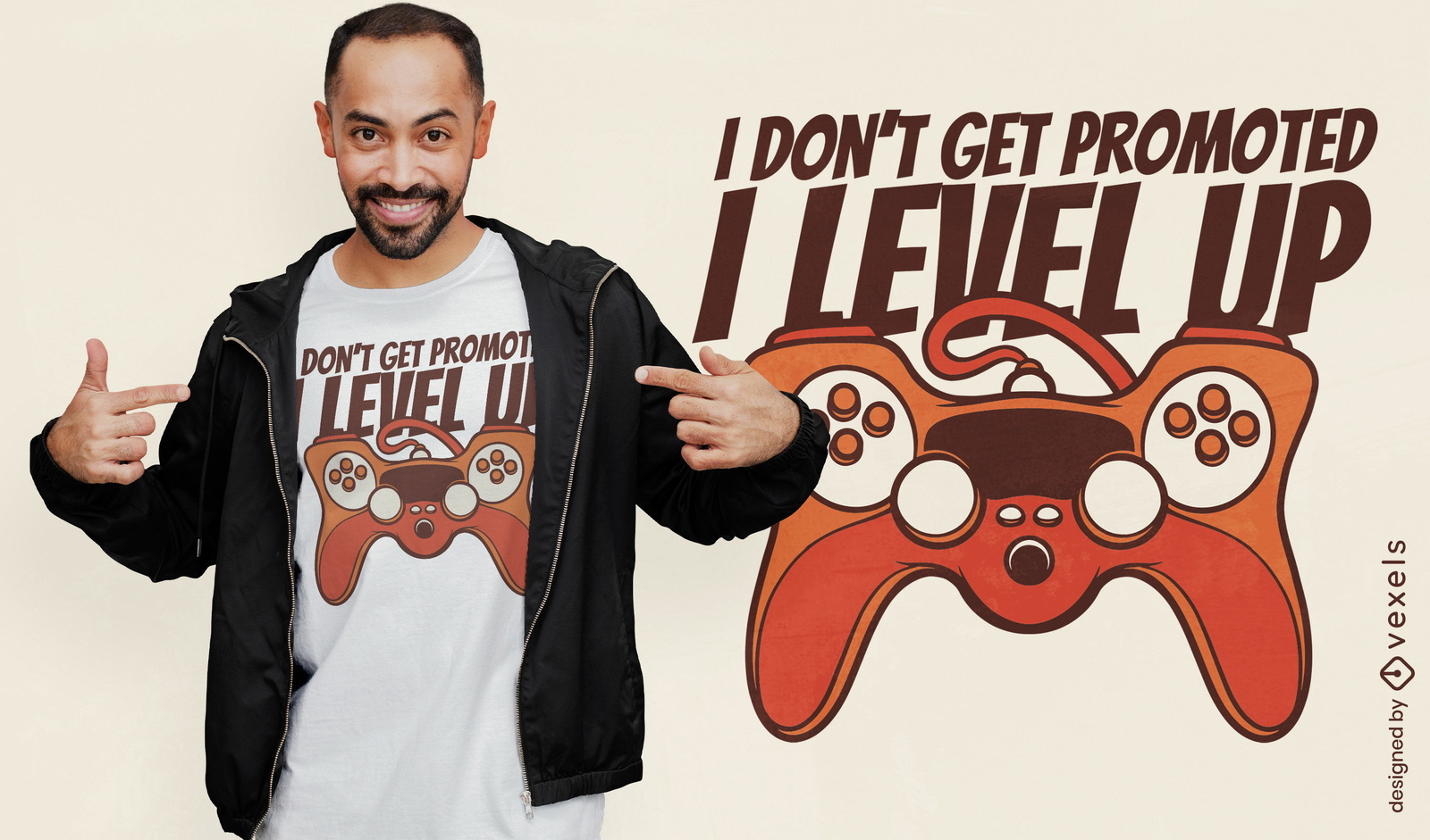 Design de camiseta com citação promovida por joystick