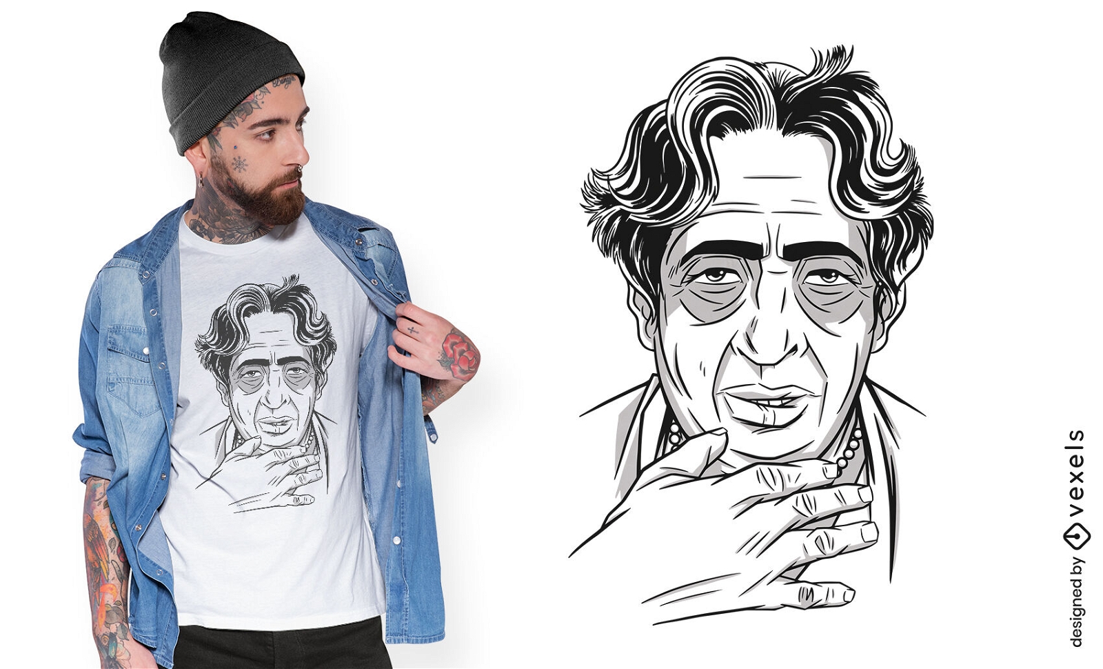 Design de camiseta com retrato de escritora Hannah Arendt