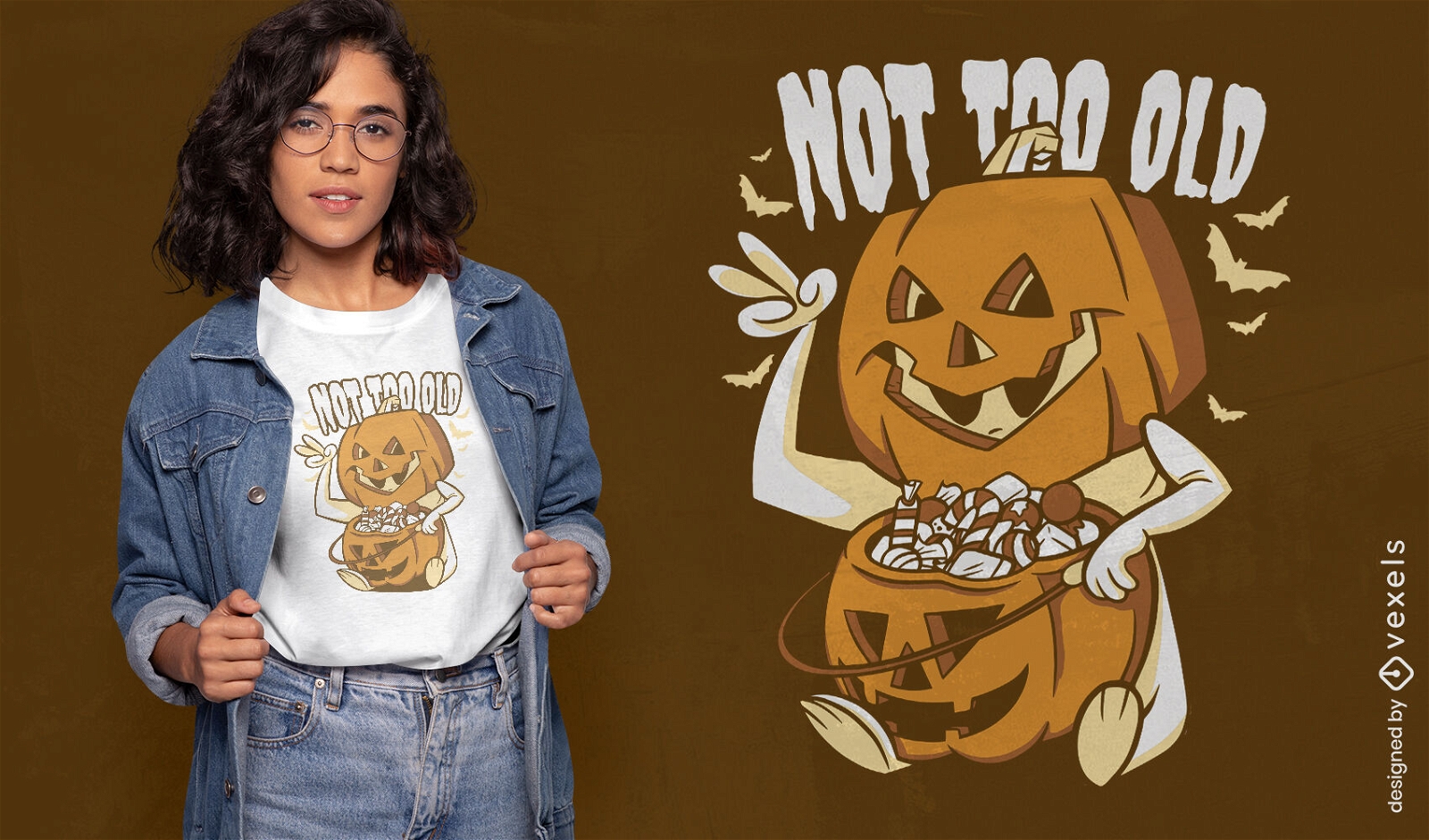 Jack o lantern with candy t-shirt design