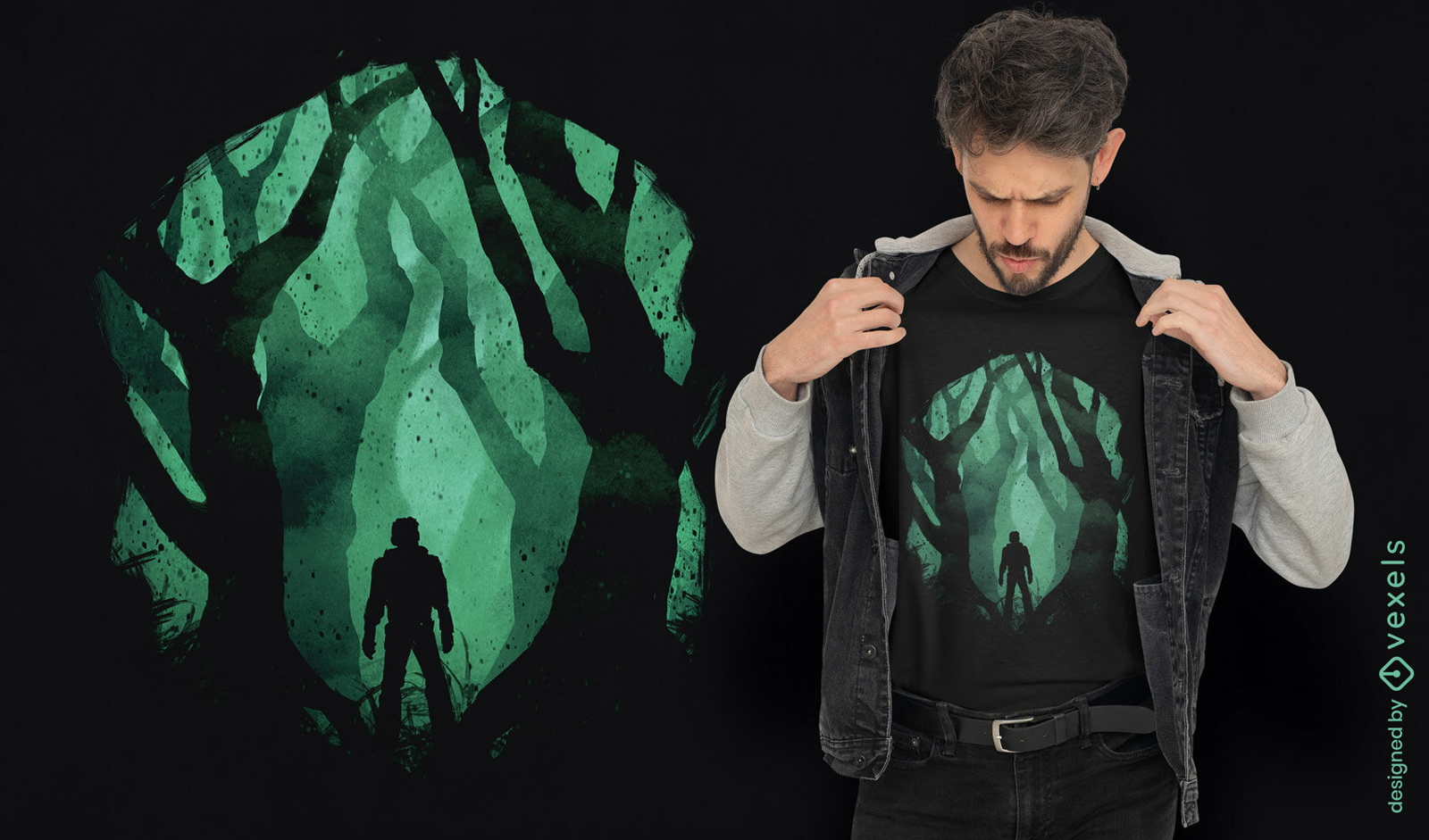 Diseño de camiseta de criatura del bosque oscuro.