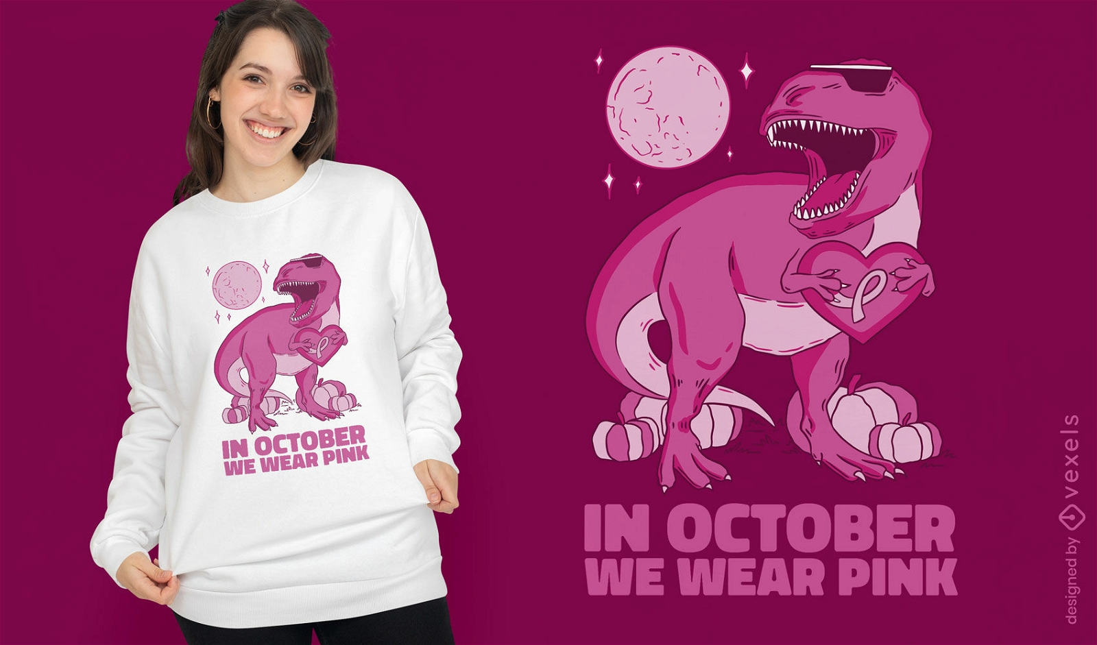 Design de camiseta de conscientização do câncer T-rex