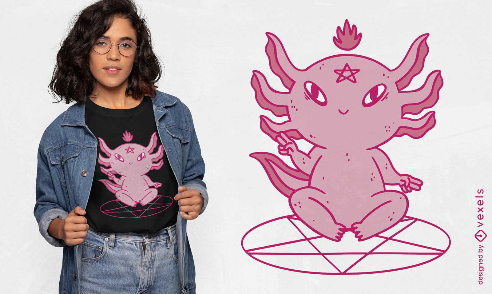 Design de camiseta axolotl baphomet oculto