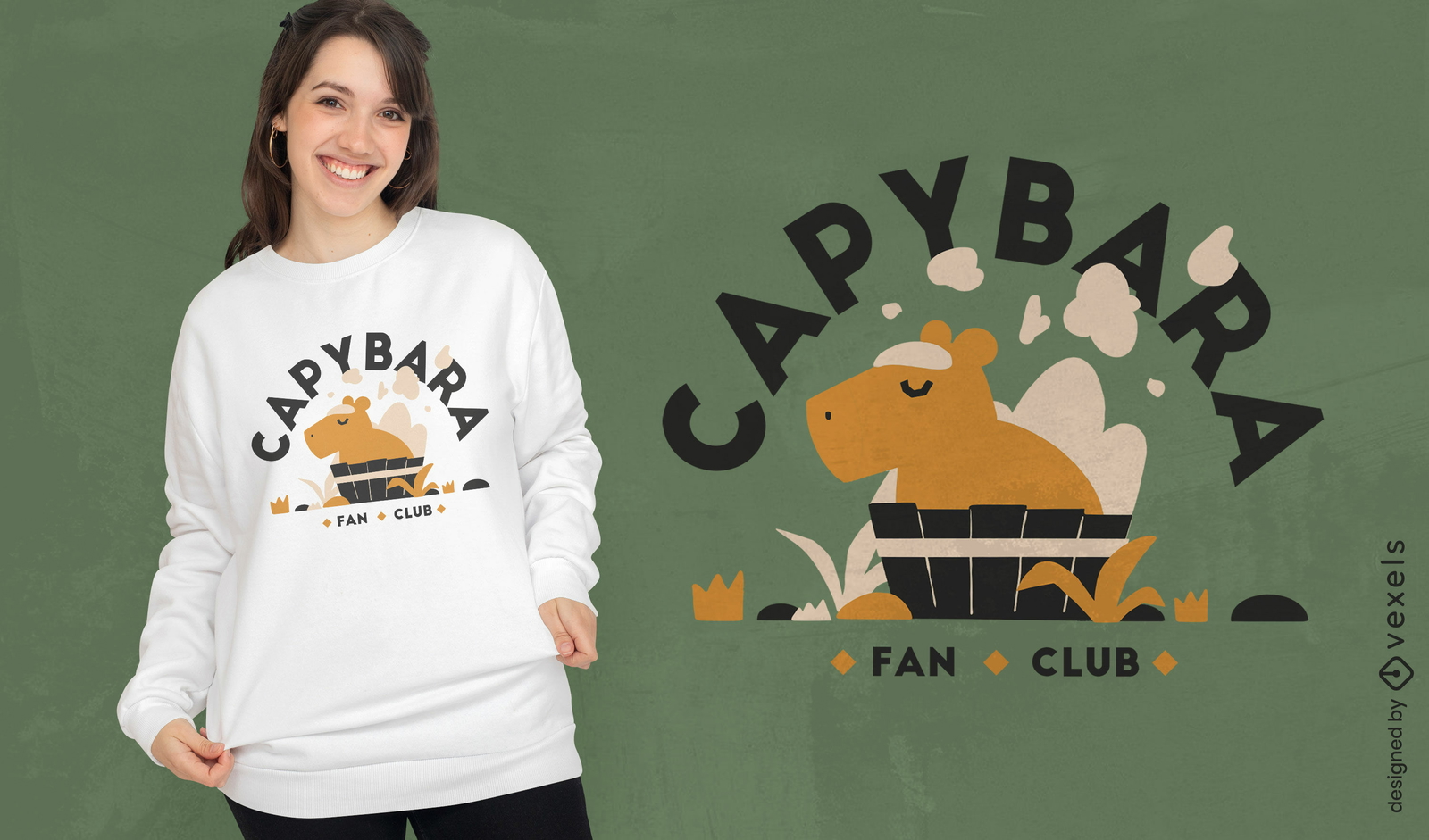 Diseño de camiseta del club de fans de capybara.