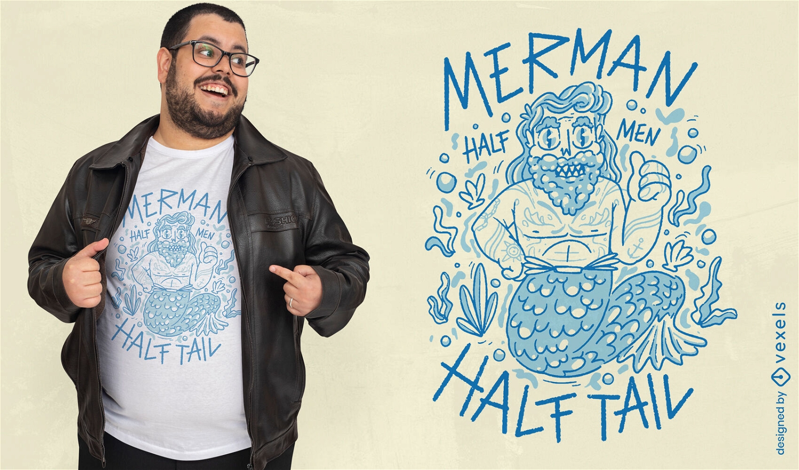 Merman-Cartoon-T-Shirt-Design