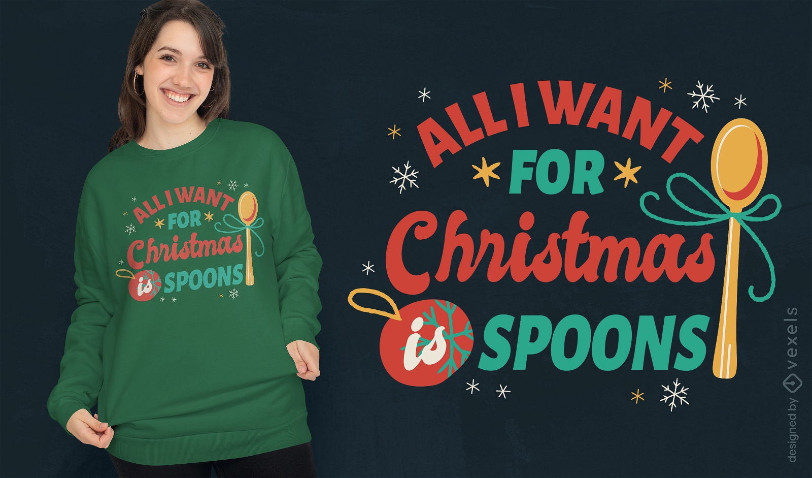 Diseño de camiseta de cucharas para Navidad.