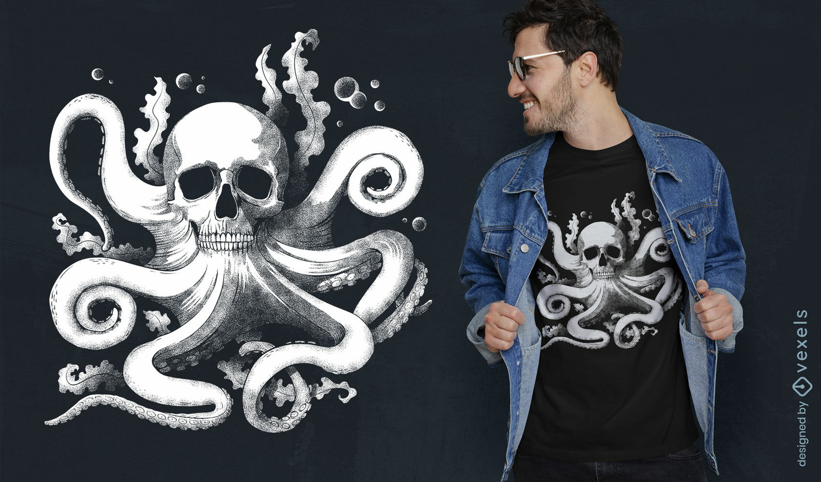 Diseño de camiseta de calavera de pulpo