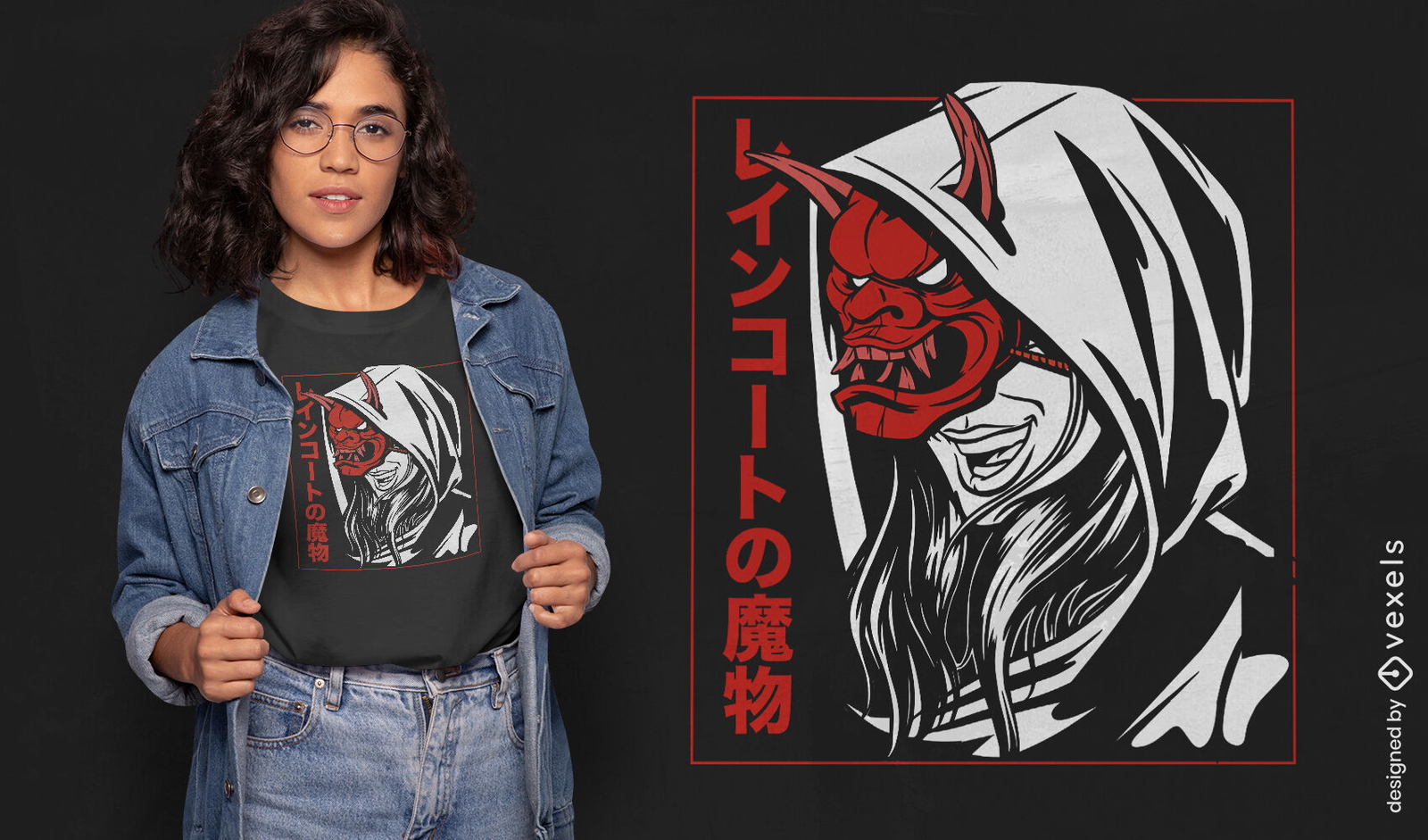 Monstruo japonés en diseño de camiseta impermeable.