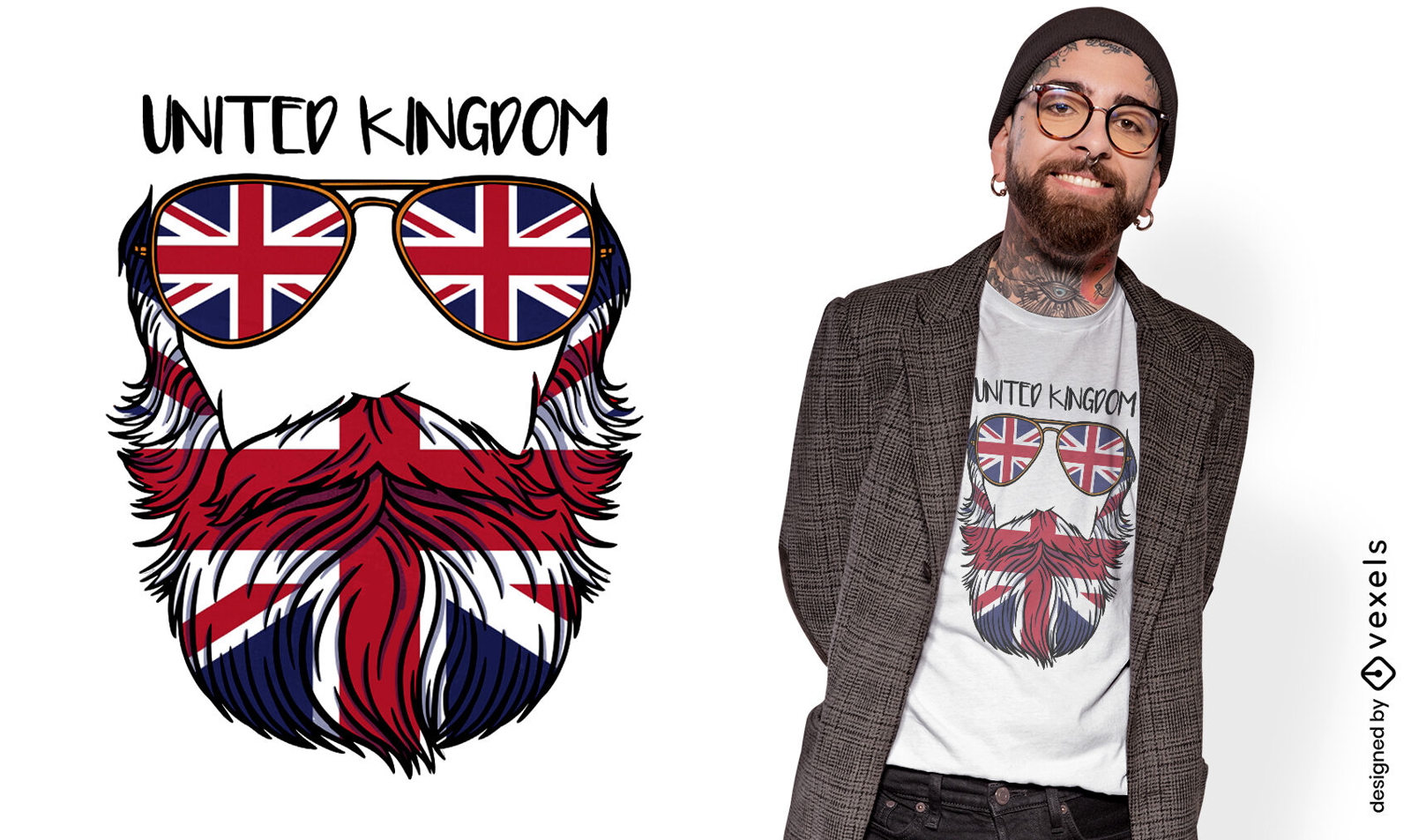 Vereinigtes Königreich bärtiger Mann T-Shirt-Design