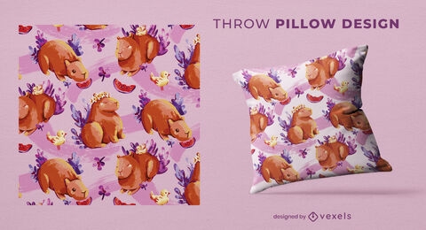 Watercolor capybara throw pillow design