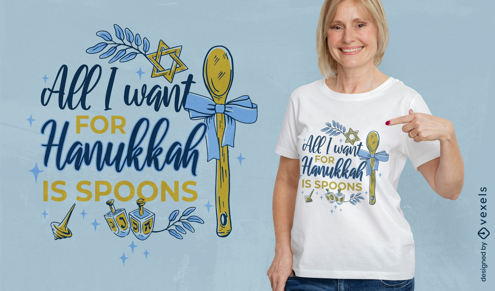 Diseño de camiseta con cita de letras de cucharas de Hanukkah