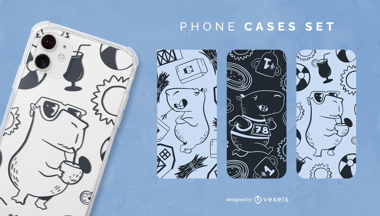 Conjunto de funda de teléfono de dibujos animados de animales de carpincho